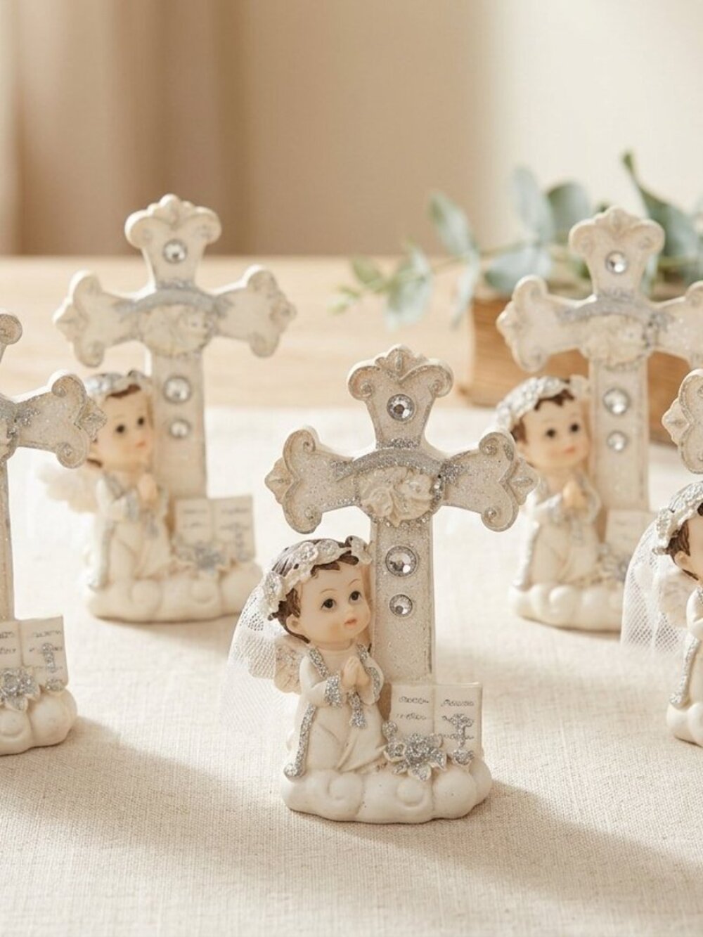 Portofino Giftware 1st Communion Baptism Angel Cross Figurines Set